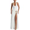 Bodysuit Maxi Dress Set Backless Tie Split Seaside Vacation Party Dresses(White)