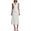 Cotton Halter Midi Dress V-Neck Sleeveless Dress for Professional Elegance(White)