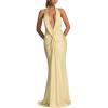 meilun Off-Shoulder Deep V-Neck Fitted Dress Floor-Length Evening Gown(Yellow)