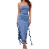 meilun Women’s 2024 Sexy Ruched Bodycon Midi Dress Sleeveless Ruffle Cocktail Party Wedding Guest Dresses(A-blue)