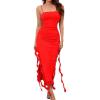 meilun Women’s 2024 Sexy Ruched Bodycon Midi Dress Sleeveless Ruffle Cocktail Party Wedding Guest Dresses(A-red)