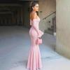meilun Off-Shoulder Long-Sleeved Floor-Length Dress Fitted and Figure-Hugging Fishtail Gown(Pink)