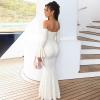 meilun Off-Shoulder Long-Sleeved Floor-Length Dress Fitted and Figure-Hugging Fishtail Gown(White)