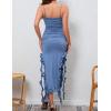 meilun Women’s 2024 Sexy Ruched Bodycon Midi Dress Sleeveless Ruffle Cocktail Party Wedding Guest Dresses(A-blue)