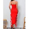 meilun Women’s 2024 Sexy Ruched Bodycon Midi Dress Sleeveless Ruffle Cocktail Party Wedding Guest Dresses(A-red)