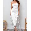 meilun Women’s 2024 Sexy Ruched Bodycon Midi Dress Sleeveless Ruffle Cocktail Party Wedding Guest Dresses(A-white)