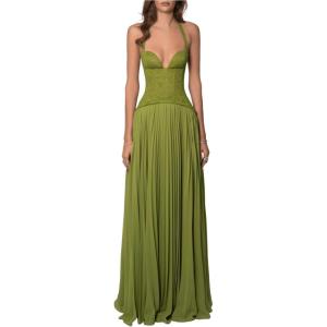 One- Shoulder Strapless Waist-Baring Set Dress Seductive Solid-Colour Maxi Dress(Green)