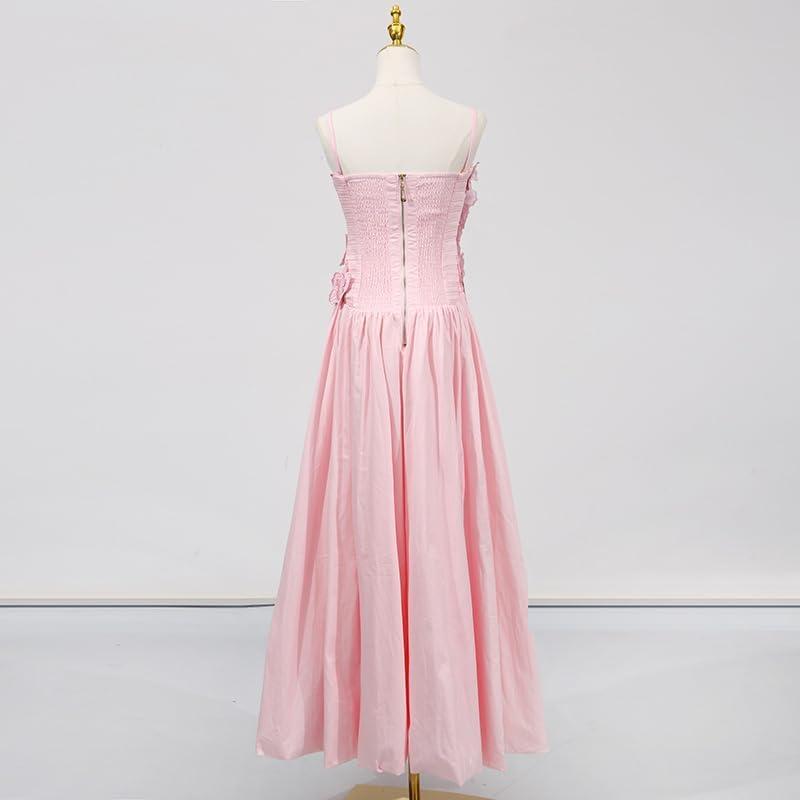 imageSplitFront 3D Floral Dress with Collage Design Strapless Maxi Dress for SummerPink