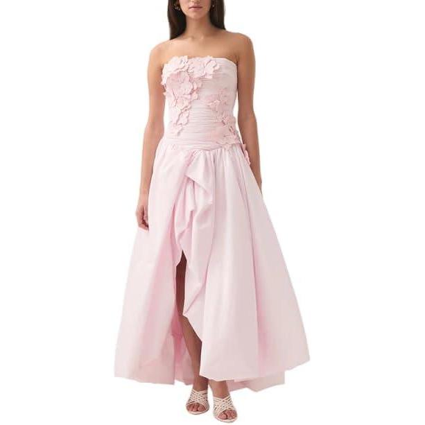 imageSplitFront 3D Floral Dress with Collage Design Strapless Maxi Dress for SummerPink