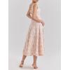 Cream Floral Midi Sun Dress Drawstring Sheath Sleeveless High Waist Skinny Seaside Wedding Dresses(Pink)