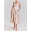 Cream Floral Midi Sun Dress Drawstring Sheath Sleeveless High Waist Skinny Seaside Wedding Dresses(Pink)
