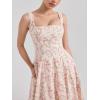 Cream Floral Midi Sun Dress Drawstring Sheath Sleeveless High Waist Skinny Seaside Wedding Dresses(Pink)