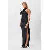 Floral Maxi Dress Elegant Lace Up Backless Daily Seaside Banquet Exhibition Gowns(Black)