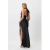 Floral Maxi Dress Elegant Lace Up Backless Daily Seaside Banquet Exhibition Gowns(Black)