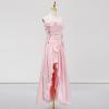 Split-Front 3D Floral Dress with Collage Design Strapless Maxi Dress for Summer(Pink)