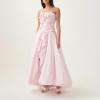 Split-Front 3D Floral Dress with Collage Design Strapless Maxi Dress for Summer(Pink)
