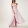 Split-Front 3D Floral Dress with Collage Design Strapless Maxi Dress for Summer(Pink)