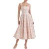 Cream Floral Midi Sun Dress Drawstring Sheath Sleeveless High Waist Skinny Seaside Wedding Dresses(Pink)