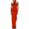 Floral Maxi Dress Elegant Lace Up Backless Daily Seaside Banquet Exhibition Gowns(Red)