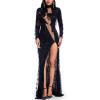 meilun Long-Sleeved Sheer Fringe Sequined Dress 1920s Evening Gown(Black)