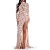 meilun Long-Sleeved Sheer Fringe Sequined Dress 1920s Evening Gown(Gold)