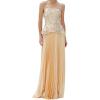 meilun Sleeveless Strapless Top with 3D Floral Detail and Cinched Waist + High-Waisted Pleated Skirt(Yellow)