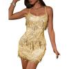 meilun Strapless Fringed Sequin Dress with Rhinestone-Embellished Open-Back Party Gown(Gold)