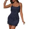 meilun Strapless Fringed Sequin Dress with Rhinestone-Embellished Open-Back Party Gown(Navy)