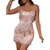 meilun Strapless Fringed Sequin Dress with Rhinestone-Embellished Open-Back Party Gown(Pink)