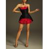 meilun 3D Rose Strapless Flower Mini Dress Valentine’s Day Date Dress(Black)