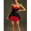 meilun 3D Rose Strapless Flower Mini Dress Valentine’s Day Date Dress(Black)