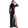 meilun Long-Sleeved Sheer Fringe Sequined Dress 1920s Evening Gown(Black)
