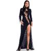 meilun Long-Sleeved Sheer Fringe Sequined Dress 1920s Evening Gown(Black)