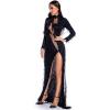 meilun Long-Sleeved Sheer Fringe Sequined Dress 1920s Evening Gown(Black)