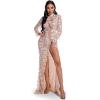 meilun Long-Sleeved Sheer Fringe Sequined Dress 1920s Evening Gown(Gold)