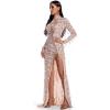 meilun Long-Sleeved Sheer Fringe Sequined Dress 1920s Evening Gown(Gold)