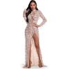 meilun Long-Sleeved Sheer Fringe Sequined Dress 1920s Evening Gown(Gold)