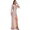 meilun Long-Sleeved Sheer Fringe Sequined Dress 1920s Evening Gown(Gold)