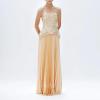meilun Sleeveless Strapless Top with 3D Floral Detail and Cinched Waist + High-Waisted Pleated Skirt(Yellow)