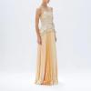 meilun Sleeveless Strapless Top with 3D Floral Detail and Cinched Waist + High-Waisted Pleated Skirt(Yellow)