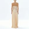 meilun Sleeveless Strapless Top with 3D Floral Detail and Cinched Waist + High-Waisted Pleated Skirt(Yellow)