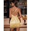meilun Strapless Fringed Sequin Dress with Rhinestone-Embellished Open-Back Party Gown(Gold)