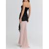 meilun Velvet Chiffon Maxi Dress with Cinched Waist and Contrasting Color Blocking for Evening(Black)
