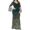 meilun Plus Size Half Sleeve Sequins Evening Gowns Formal Party Long Dress Wedding Guest Dress(Green)