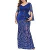 meilun Plus Size Half Sleeve Sequins Evening Gowns Formal Party Long Dress Wedding Guest Dress(Royal)