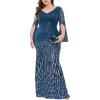 meilun Plus Size Half Sleeve Sequins Evening Gowns Formal Party Long Dress Wedding Guest Dress(Tealblue)