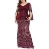 meilun Plus Size Half Sleeve Sequins Evening Gowns Formal Party Long Dress Wedding Guest Dress(Wine)