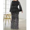 meilun Plus Size Half Sleeve Sequins Evening Gowns Formal Party Long Dress Wedding Guest Dress(Black)