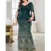 meilun Plus Size Half Sleeve Sequins Evening Gowns Formal Party Long Dress Wedding Guest Dress(Green)