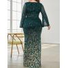 meilun Plus Size Half Sleeve Sequins Evening Gowns Formal Party Long Dress Wedding Guest Dress(Green)